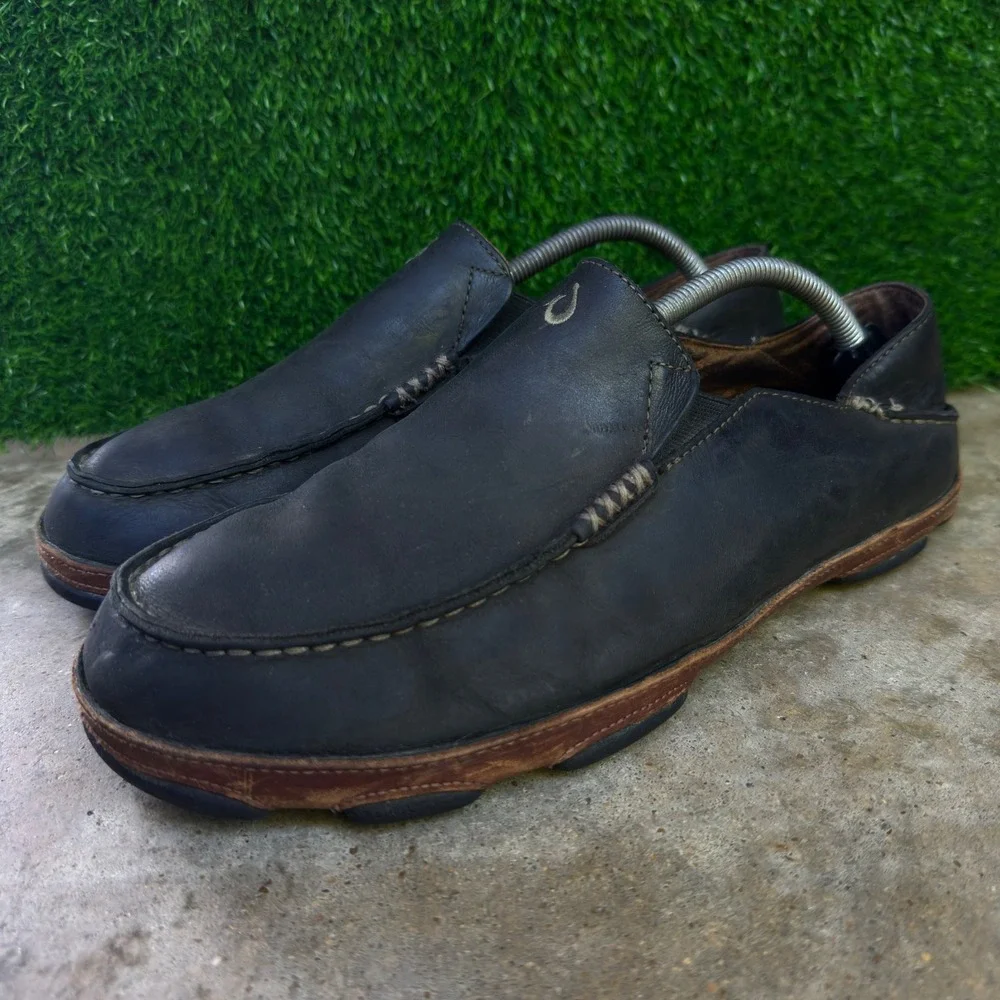 Vintage Olukai Moloa Leather Loafers Gorpcore Black Size 10